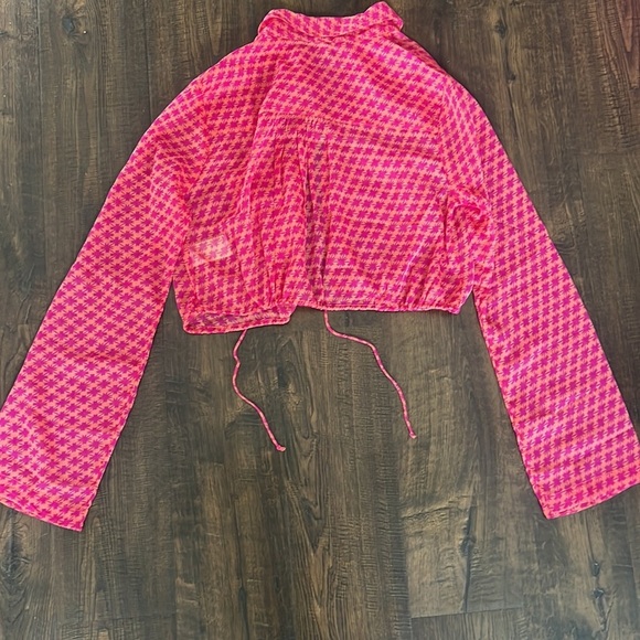 free people pink print cropped sheer top - Picture 12 of 12